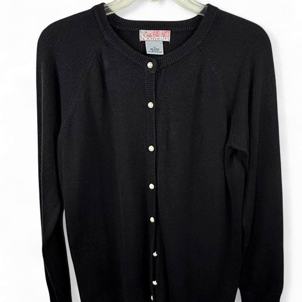 vintage black cardigan sweater faux pearl buttons dark academia whimsigoth